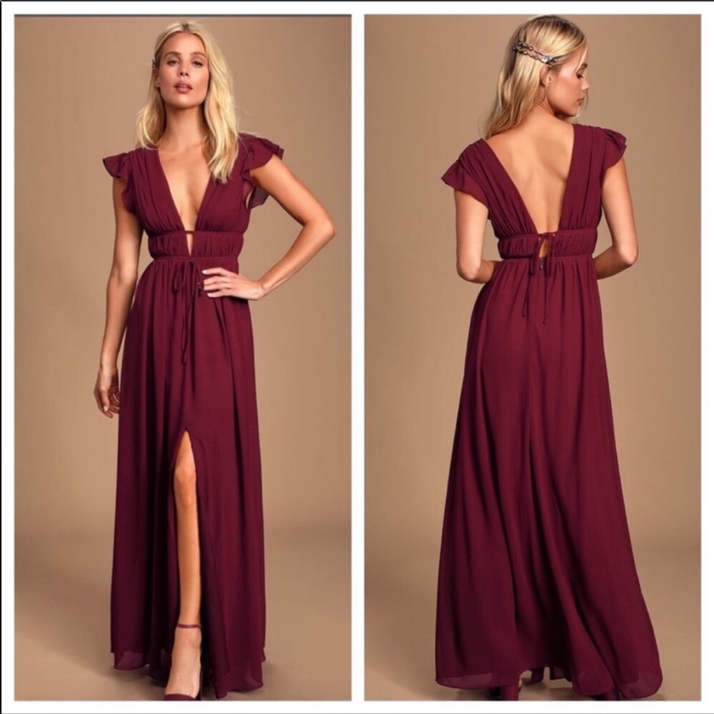Lulus Burgundy Ruffled Maxi Dress
